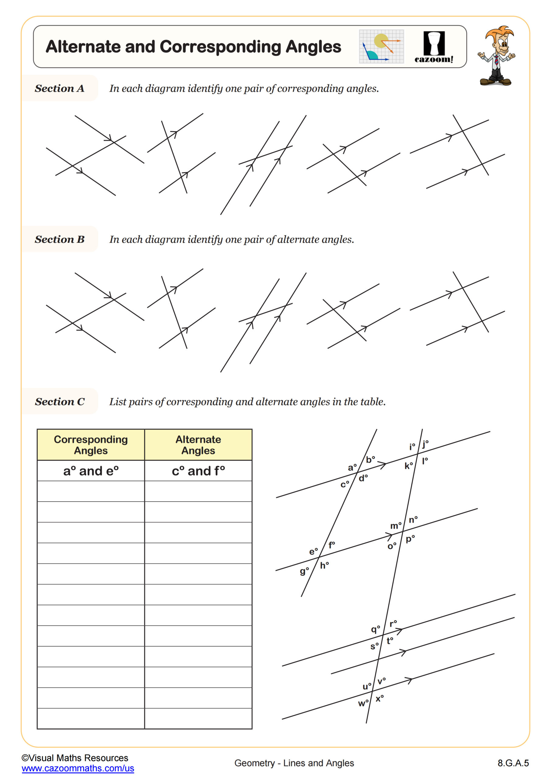 Preview of Alternate and Corresponding Angles