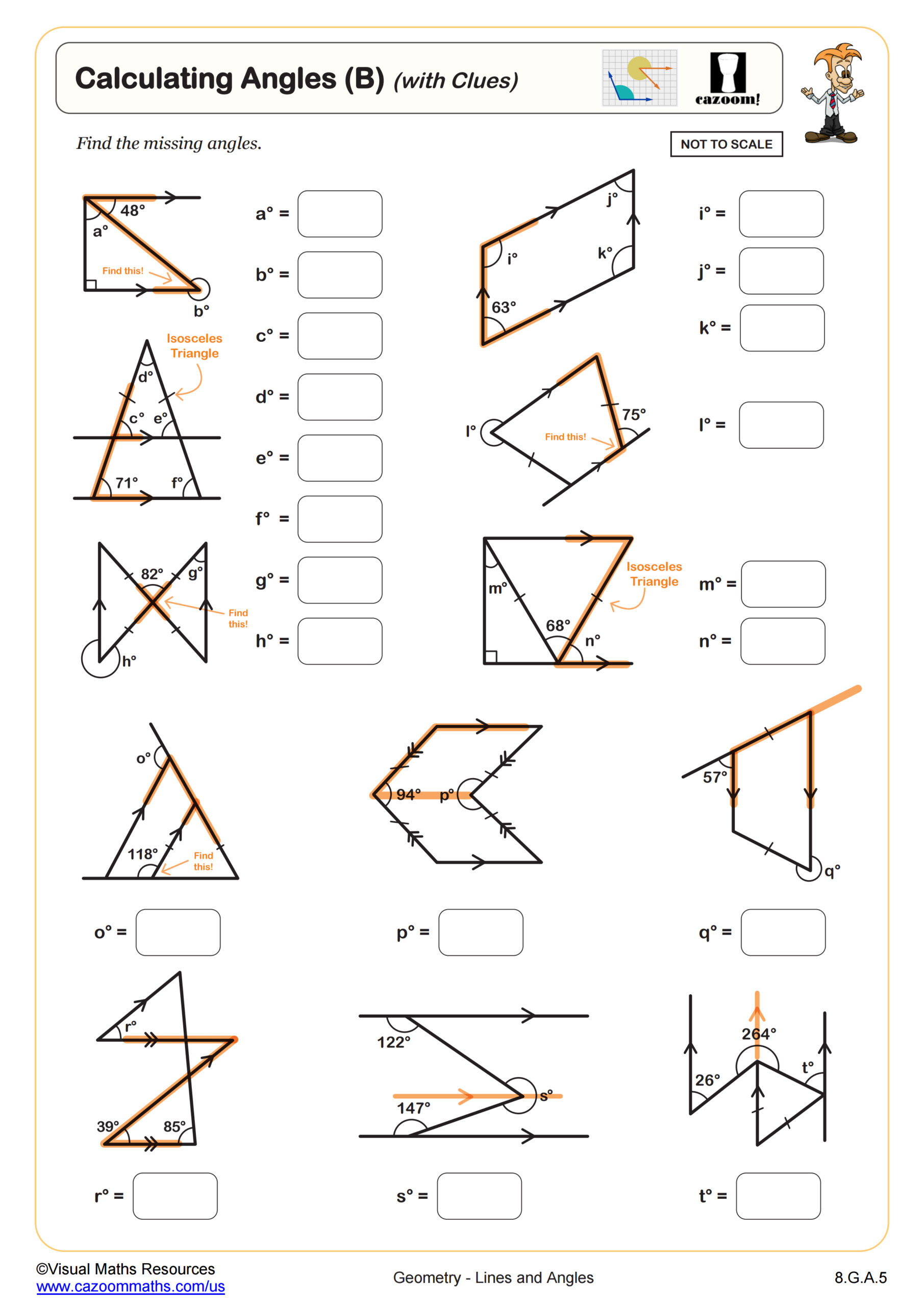 Preview of Calculating Angles (B) (With Clues)
