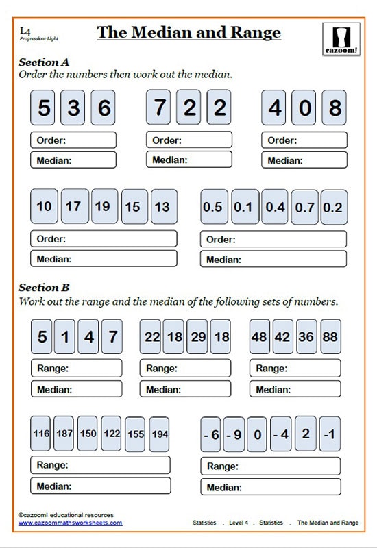 Mean Median And Mode Worksheets For Middle School Students PDFs