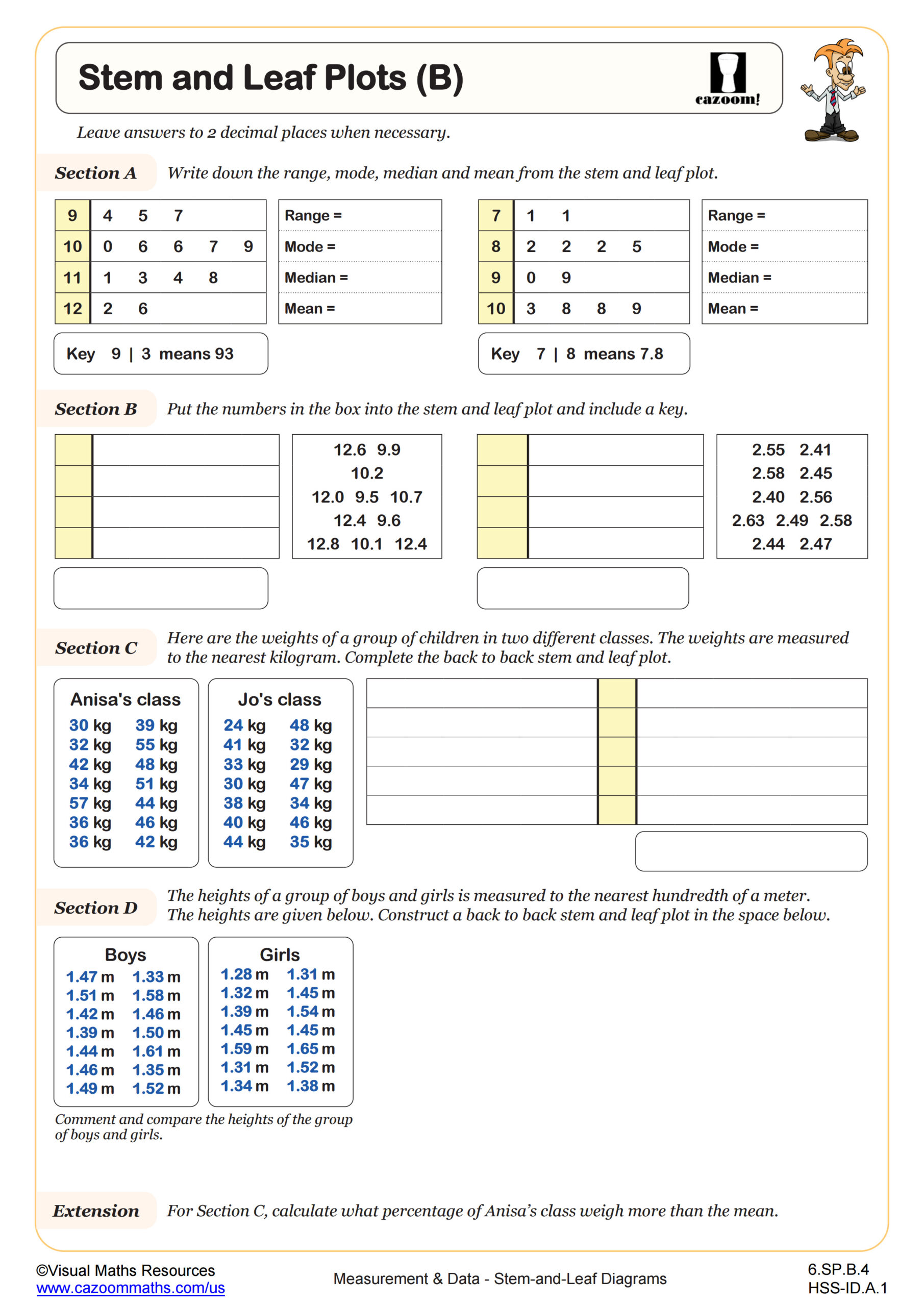 Preview of Stem and Leaf Plots (B)