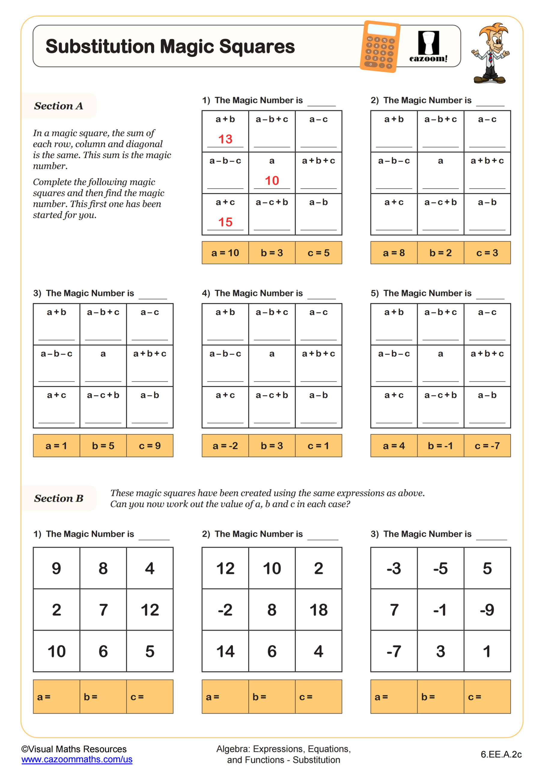 Substitution Magic Squares Worksheet Scaled