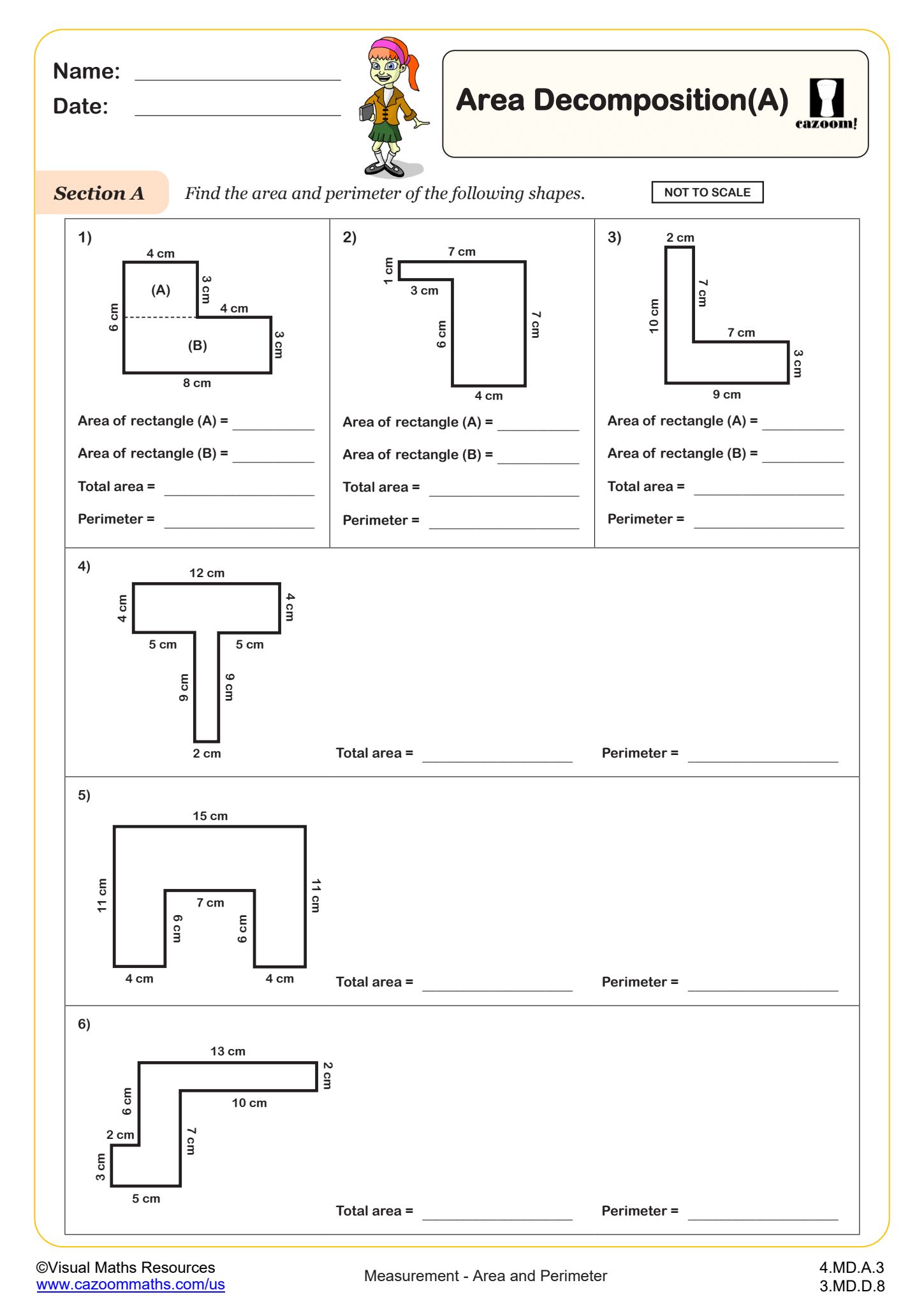 Area Decomposition (A) Worksheet suitable for 6th Grade students
