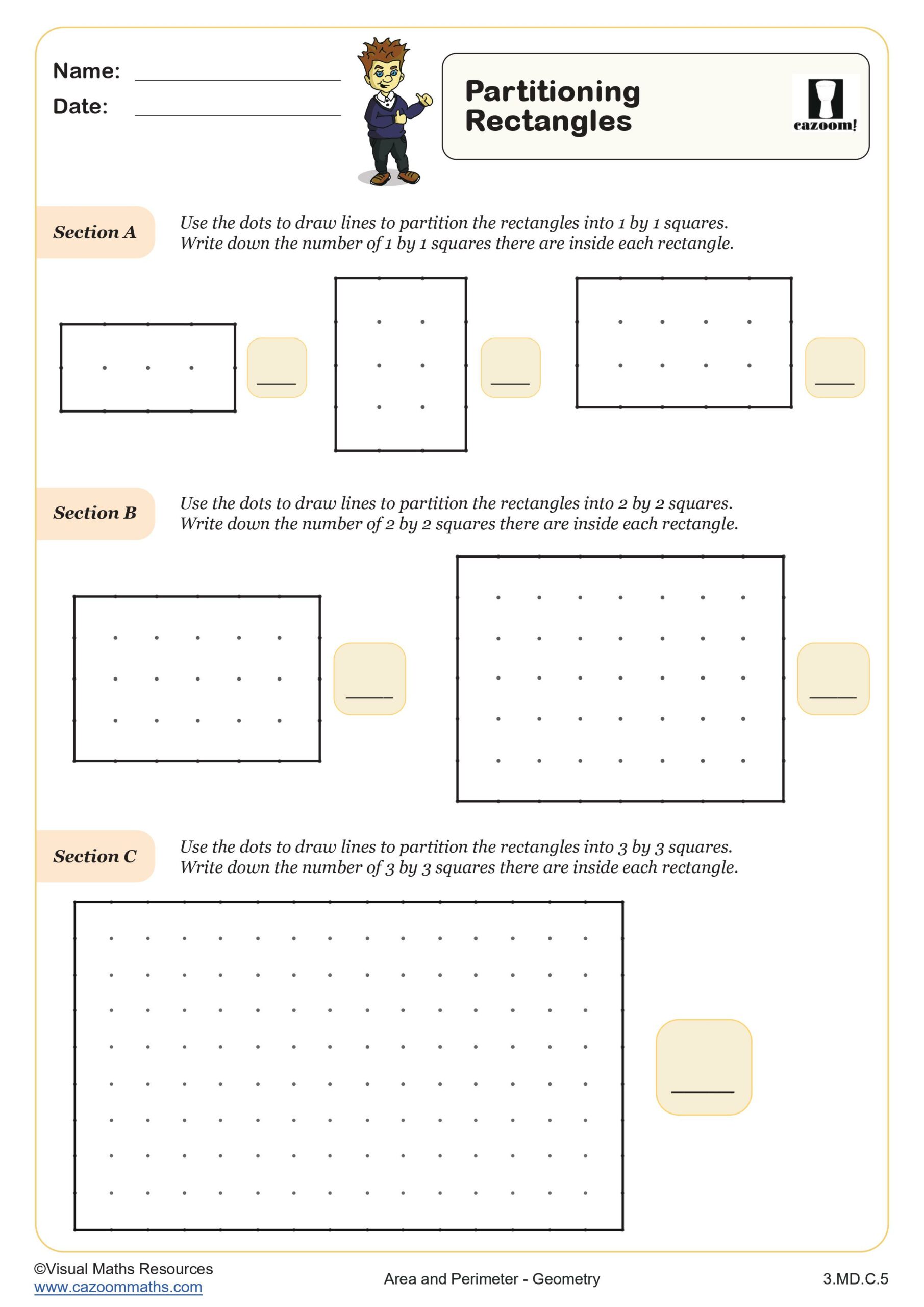 Partitioning Rectangles Worksheet Suitable for Students in 3rd Grade