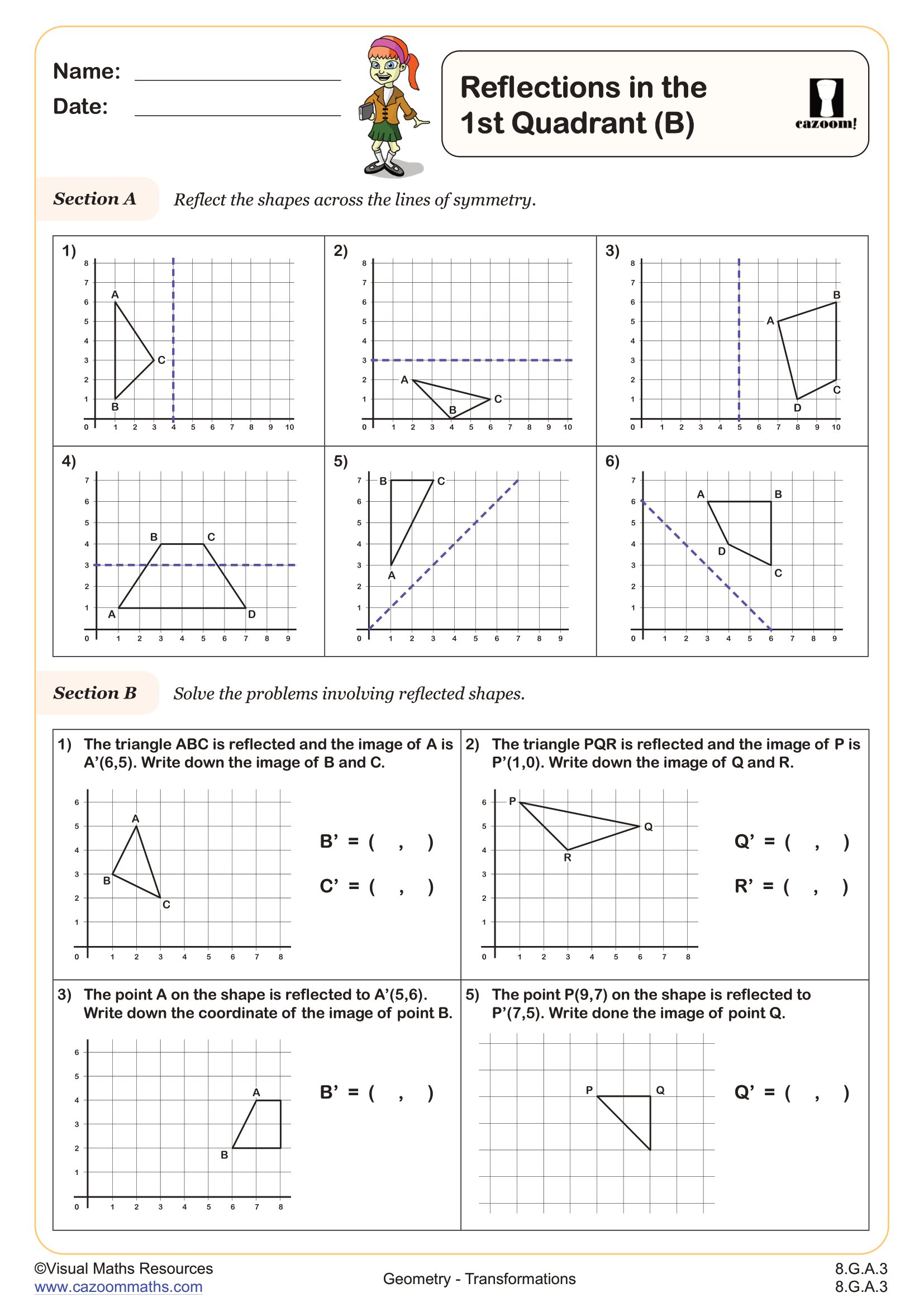 Preview of Reflections in the 1st Quadrant (B)