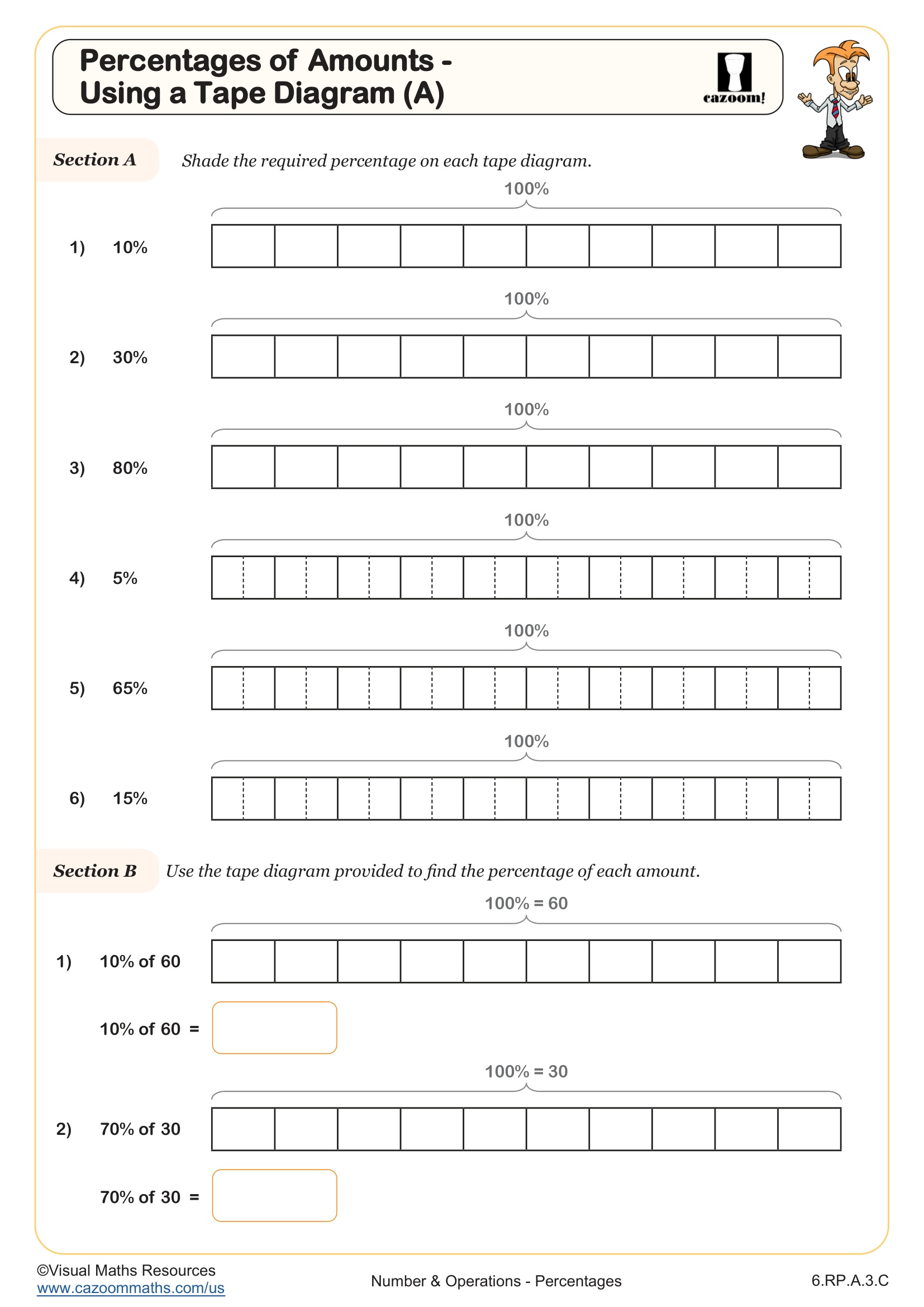 Preview of Percentages of Amounts - Using a Tape Diagram (A)