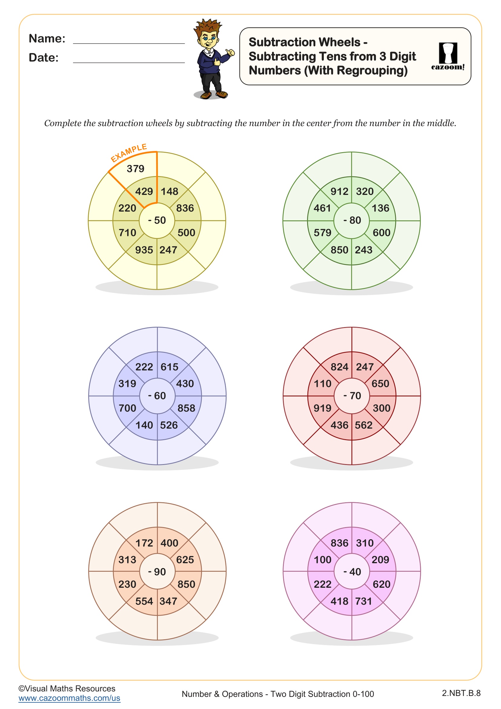 Preview of Subtraction Wheels - Subtracting Tens from 3 Digit Numbers (With Regrouping)