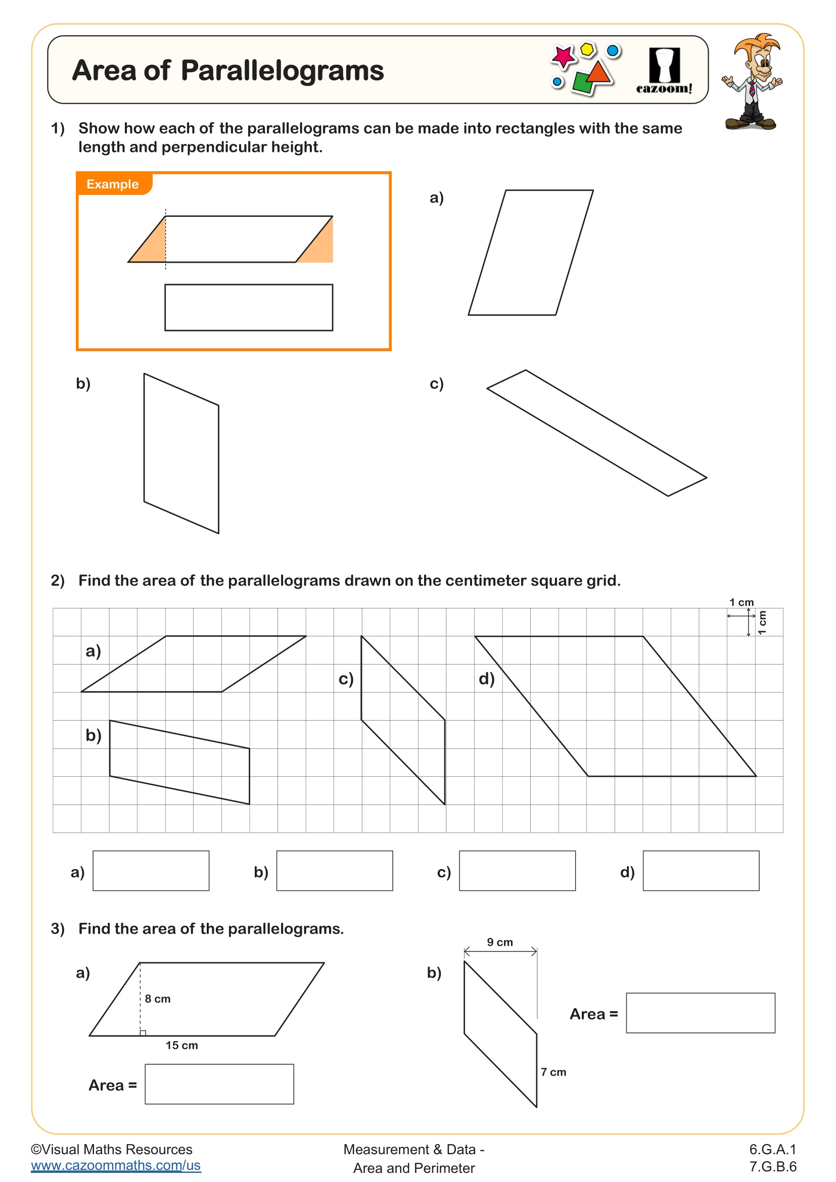 Area of Parallelograms Worksheet Suitable for Students in 6th Grade and 7th Grade
