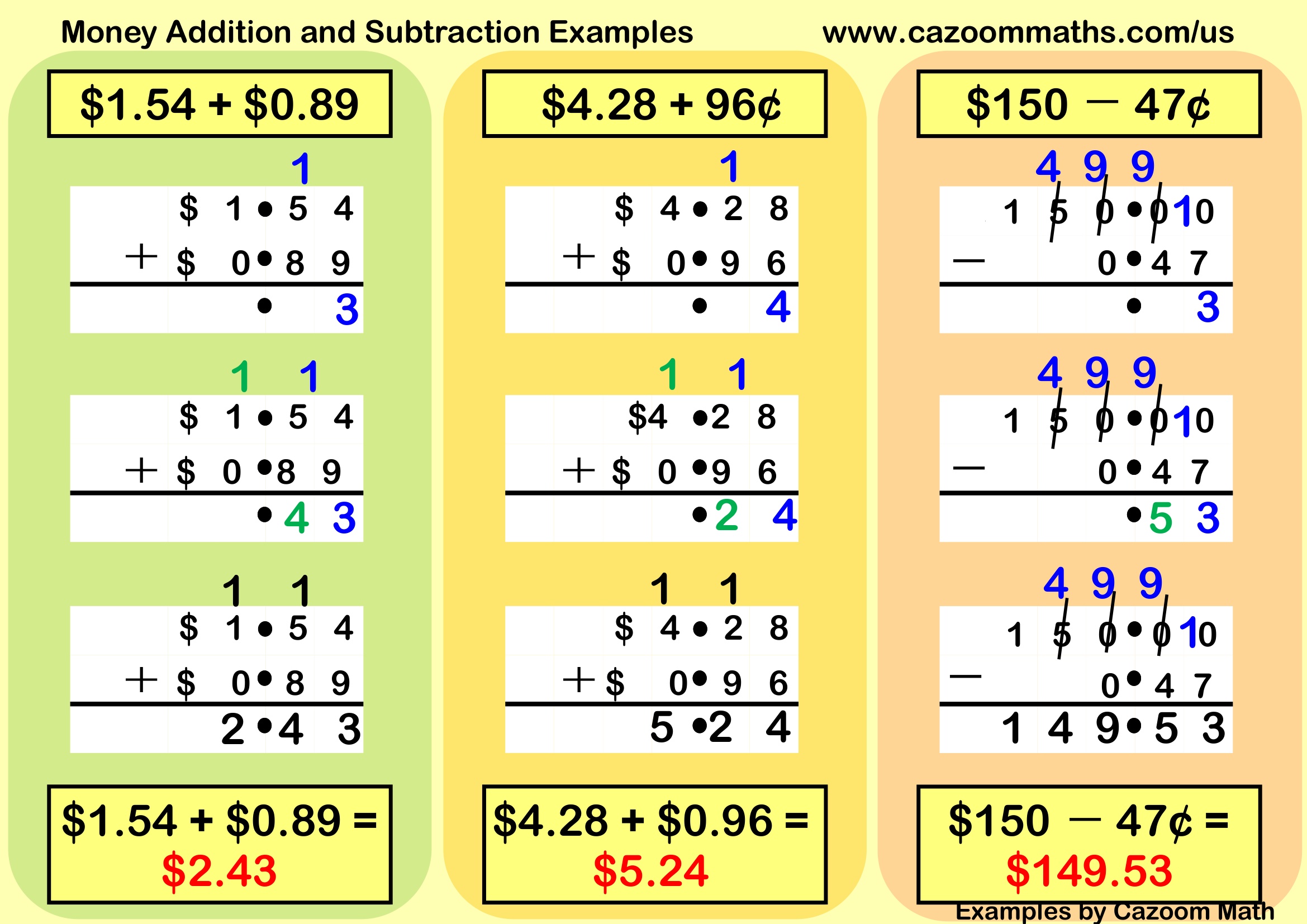 Preview of Money Addition and Subtraction