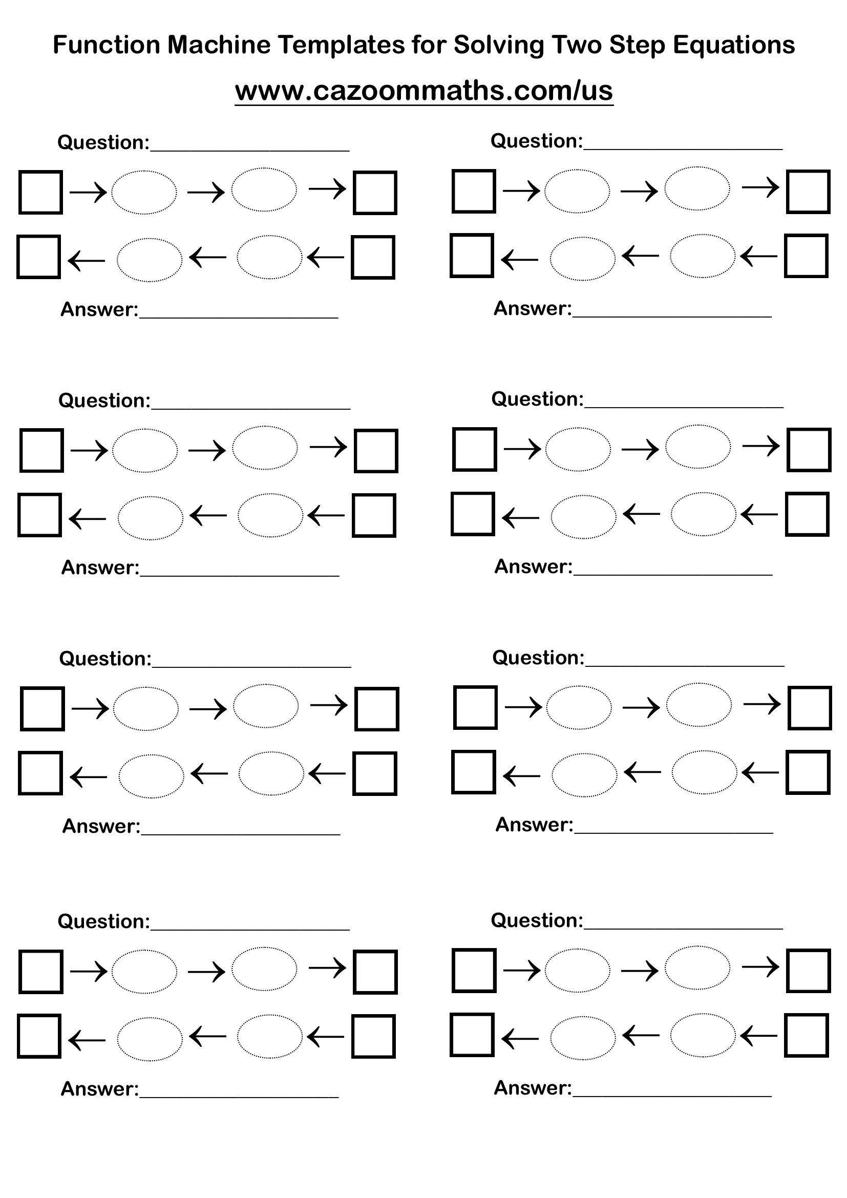 Preview of Function Machine Templates for Solving Two Step Equations