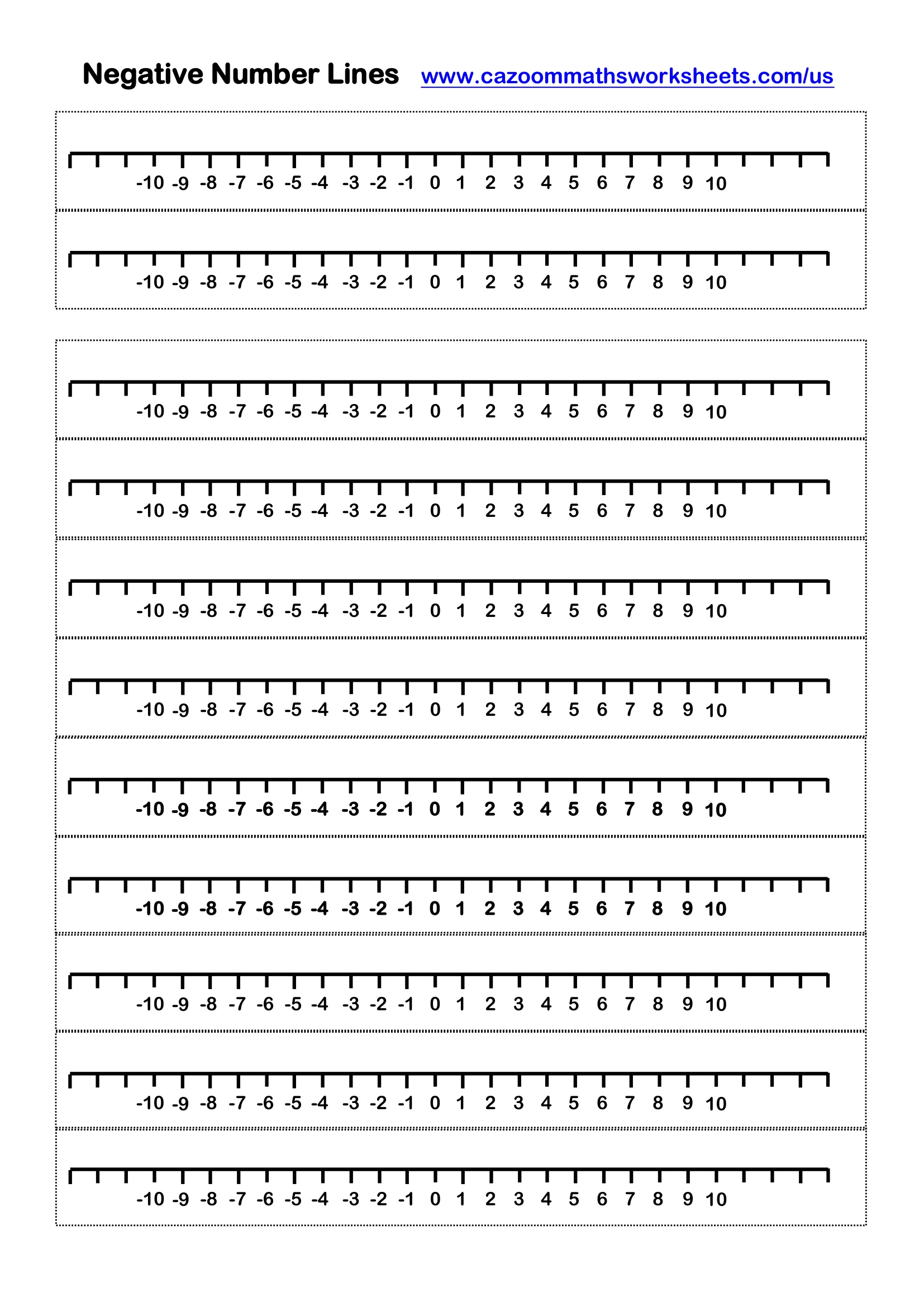 Preview of Negative Number Lines -10 to 10