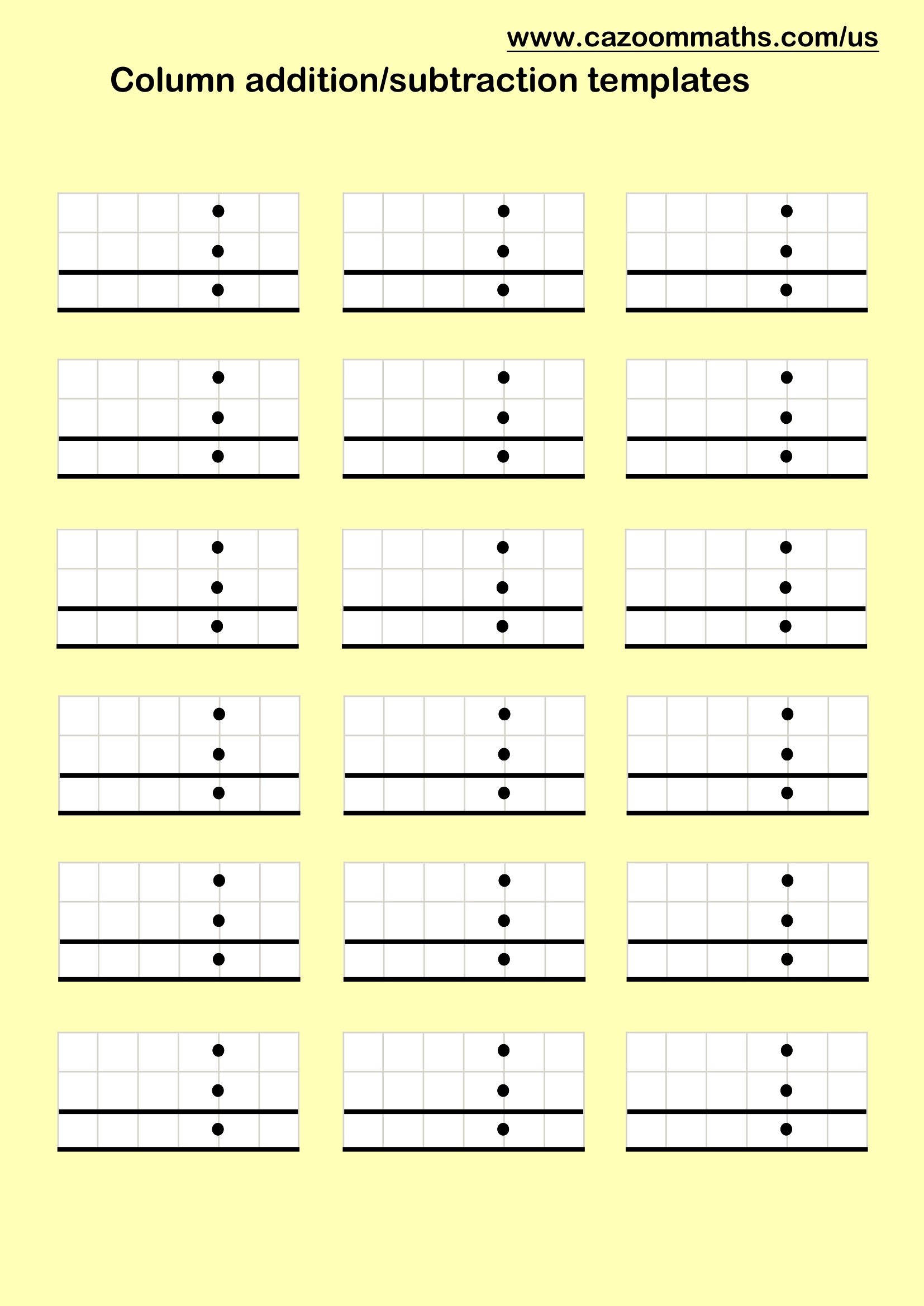 Preview of Money Addition Column Templates