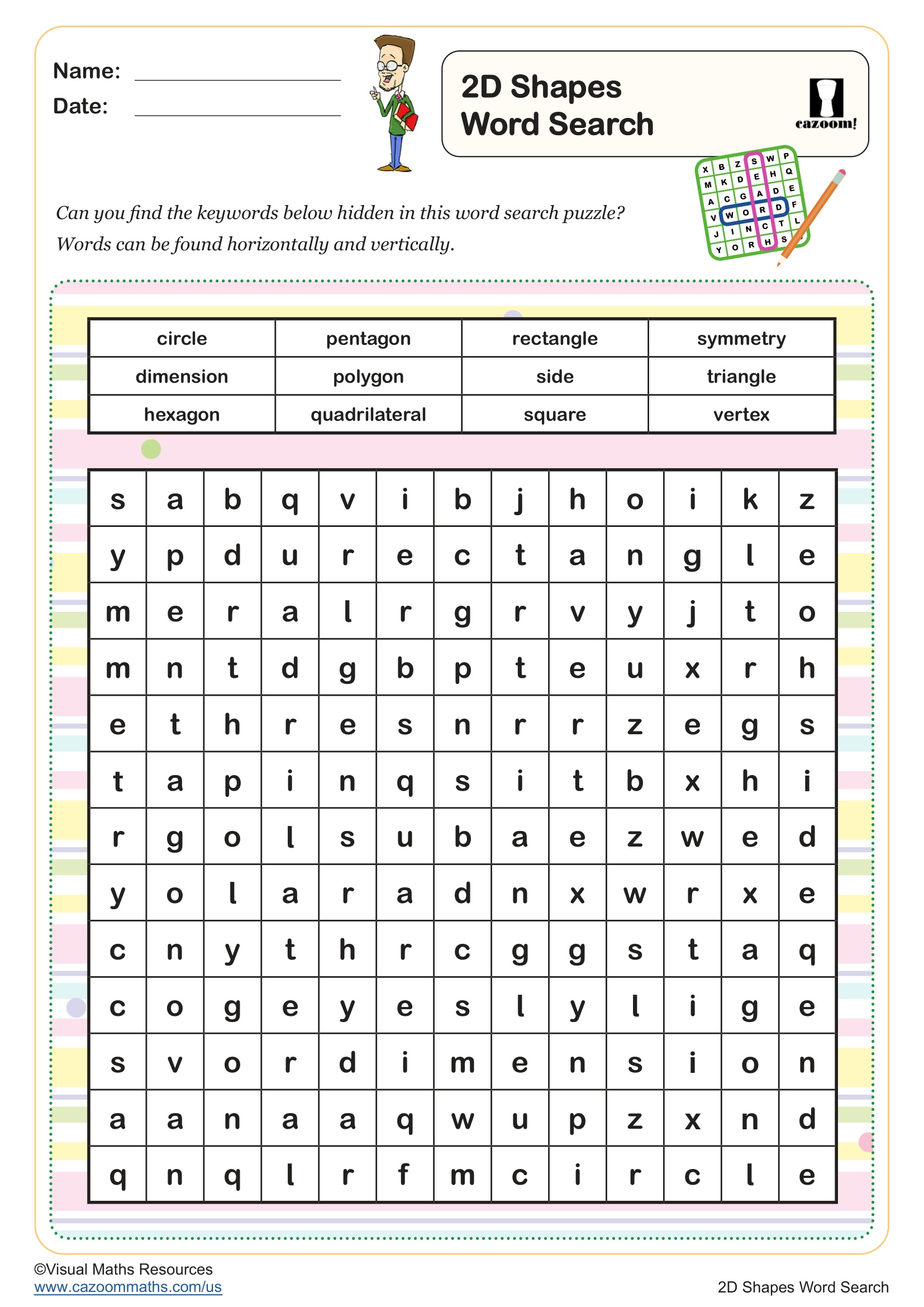2D Shapes Word Search Free Teaching Resource