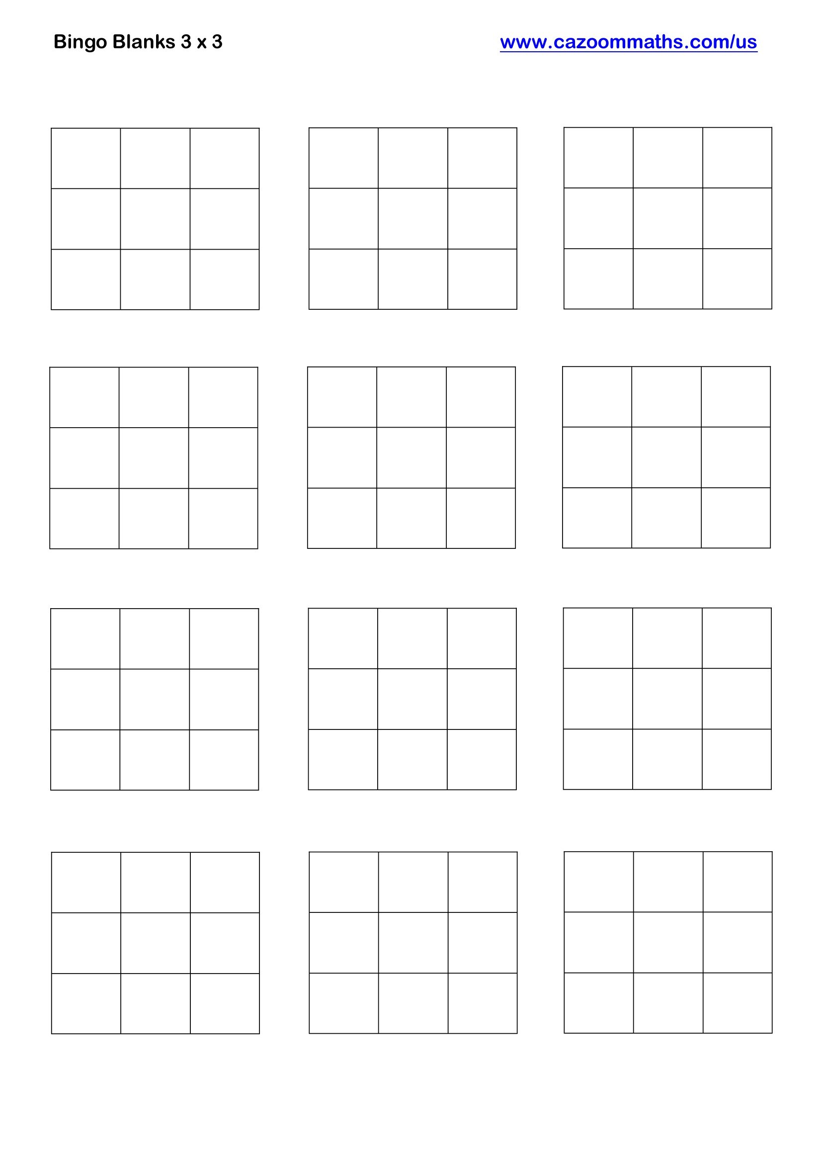 Bingo Blanks 3 x 3 Free Teaching Resource