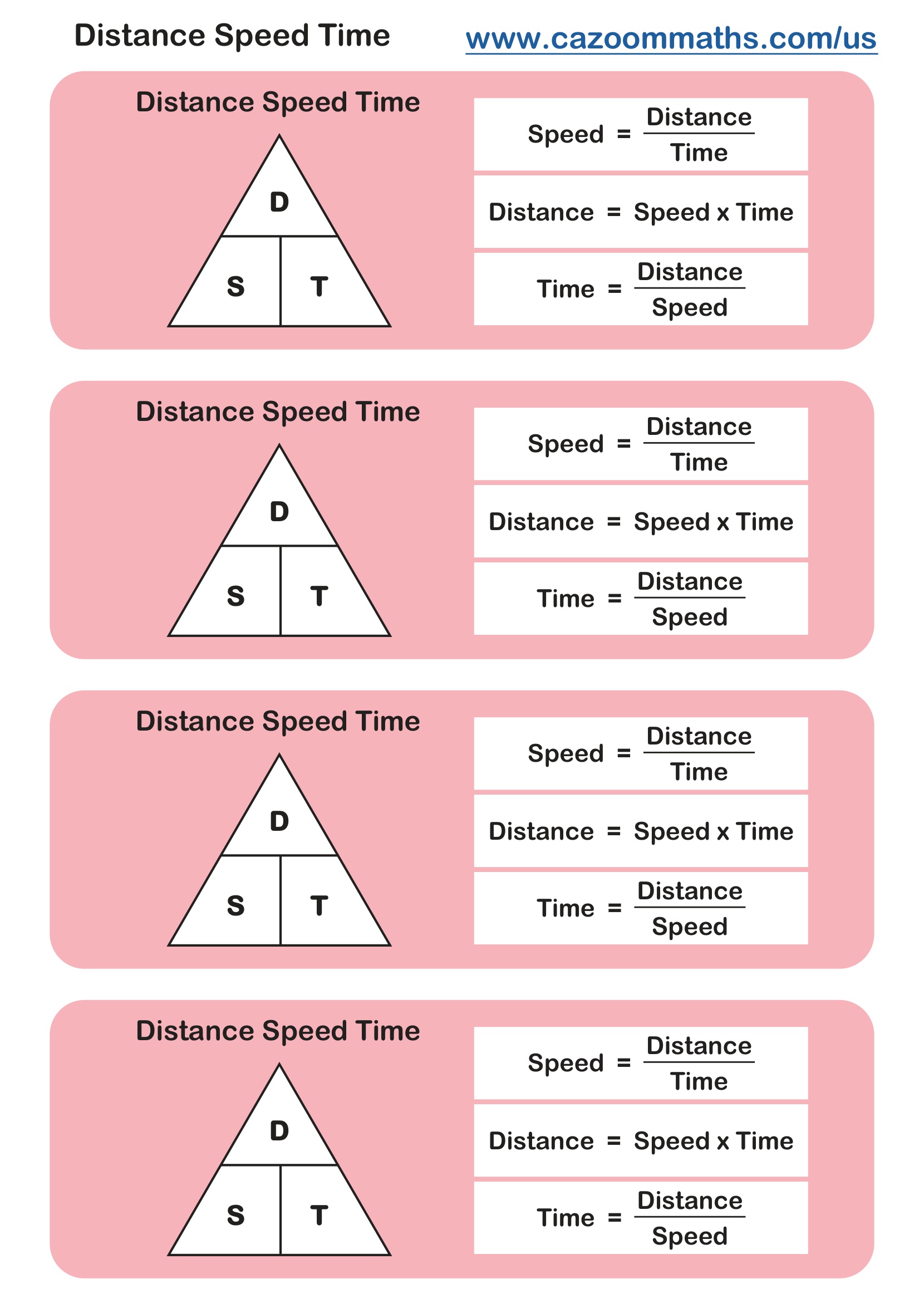 Distance Speed Time Formula Free Teaching Resource