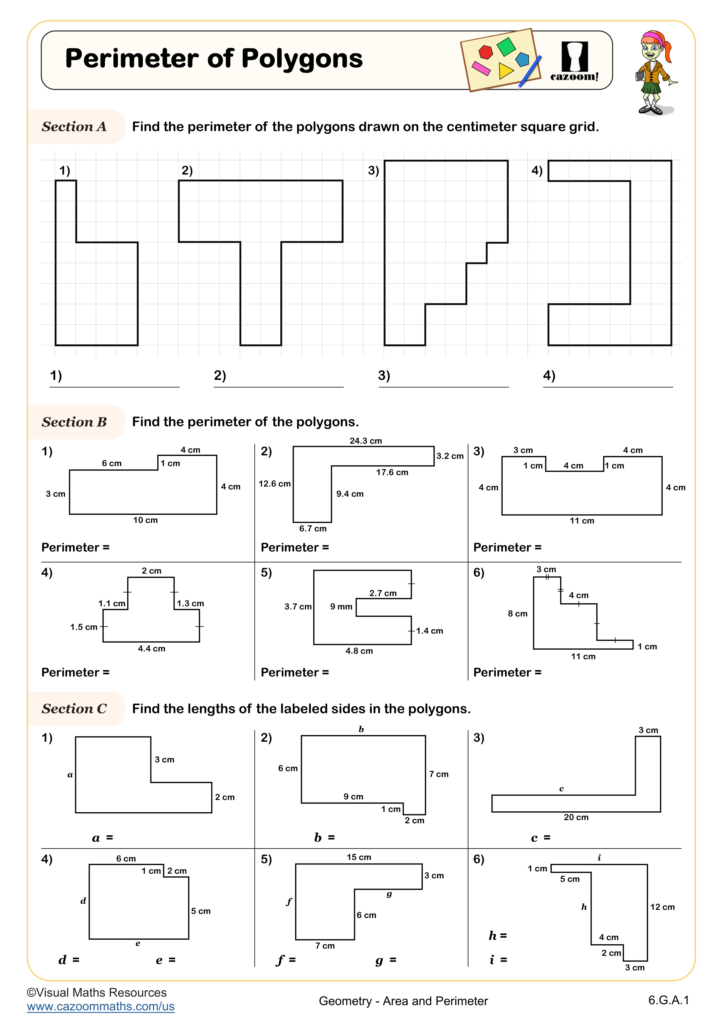 Perimeter of Rectilinear Shapes Worksheet suitable for 6th Grade students