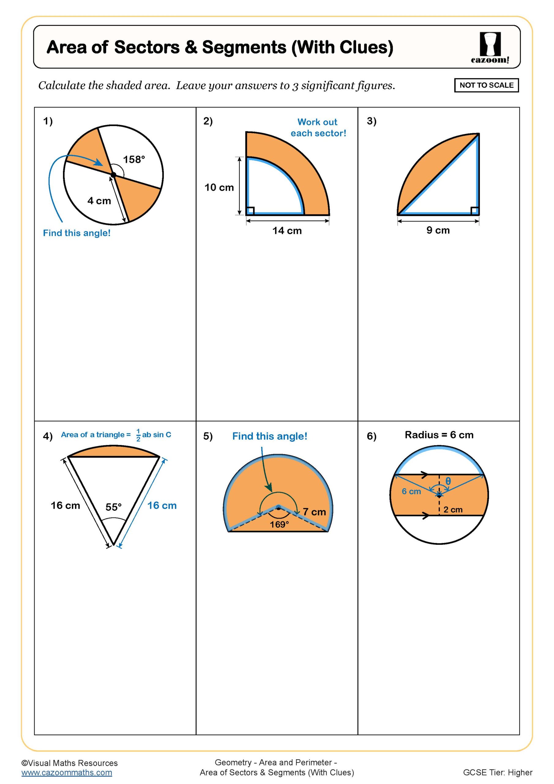 Preview of Area of Sectors and Segments (With Clues)