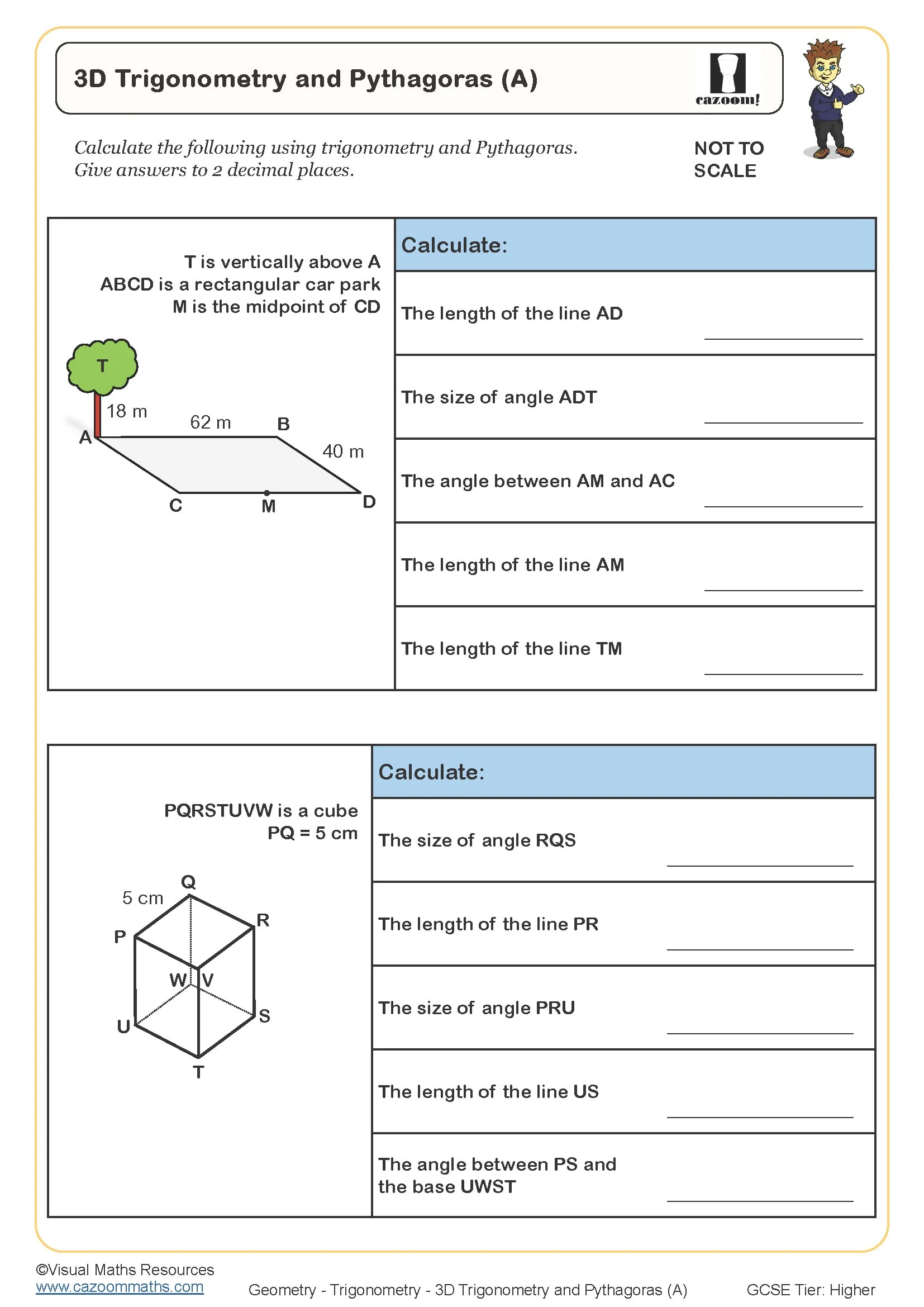 3D Trigonometry And Pythagoras A Worksheet