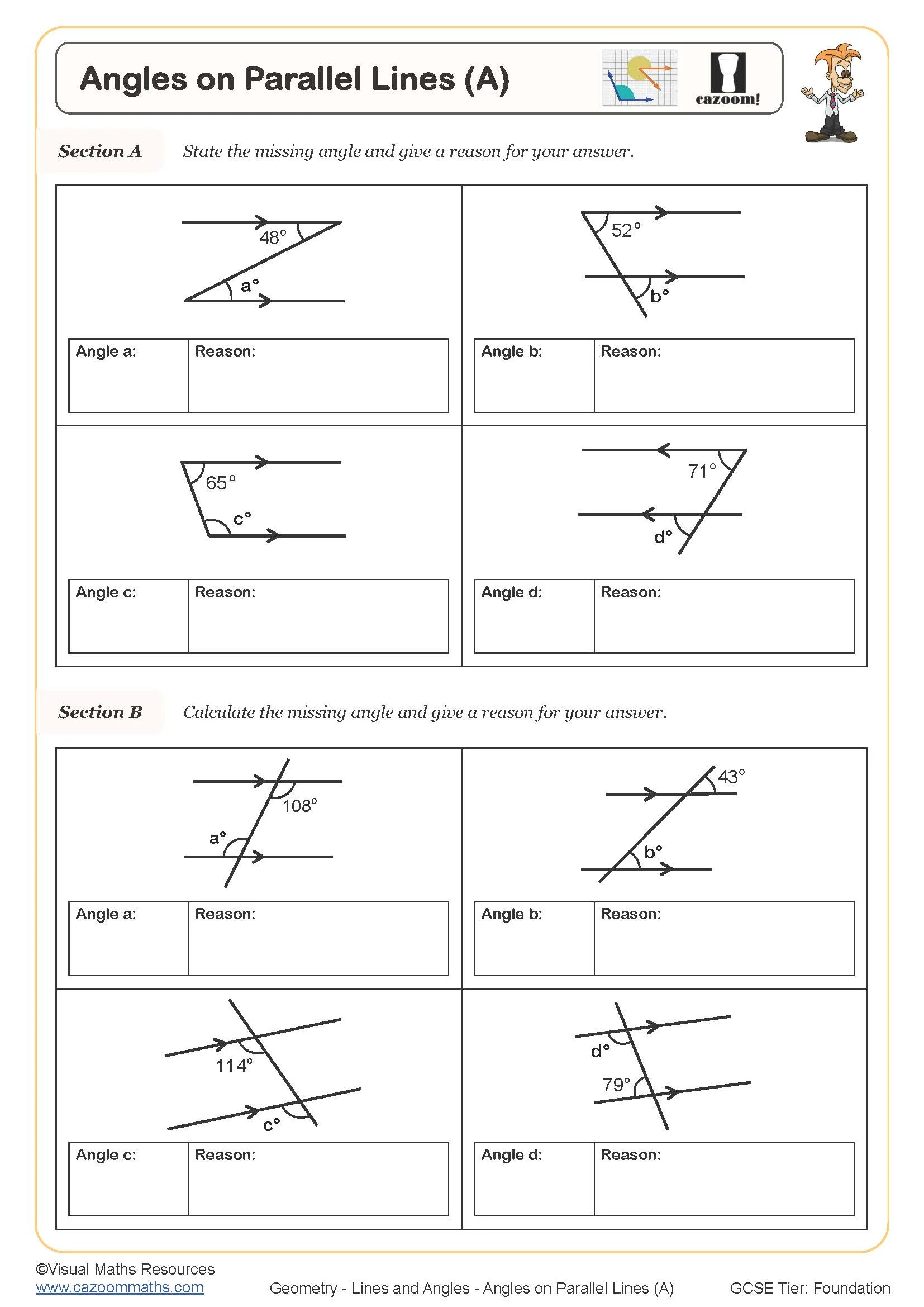 Angles On Parallel Lines A Worksheet