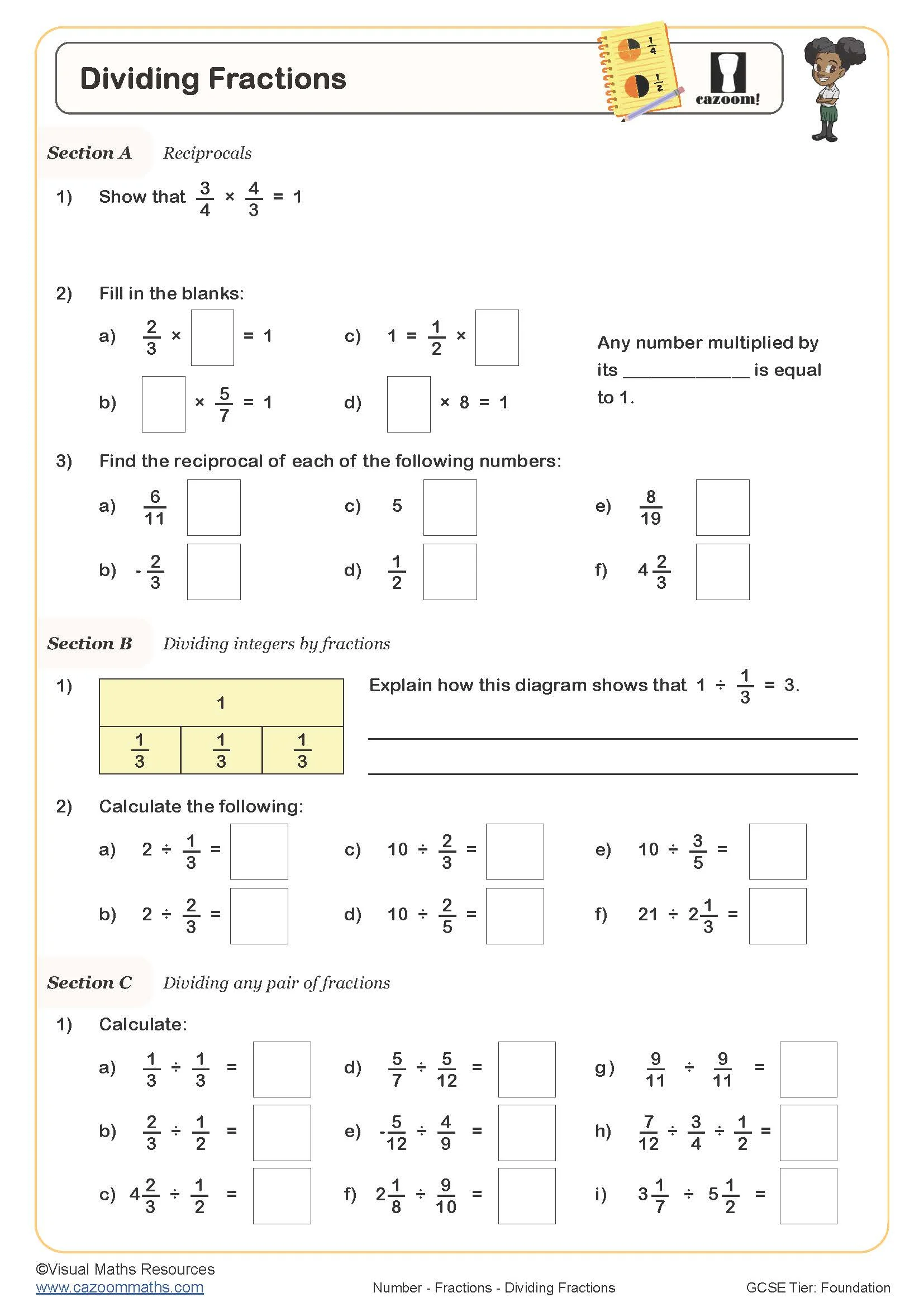 Dividing Fractions Worksheet