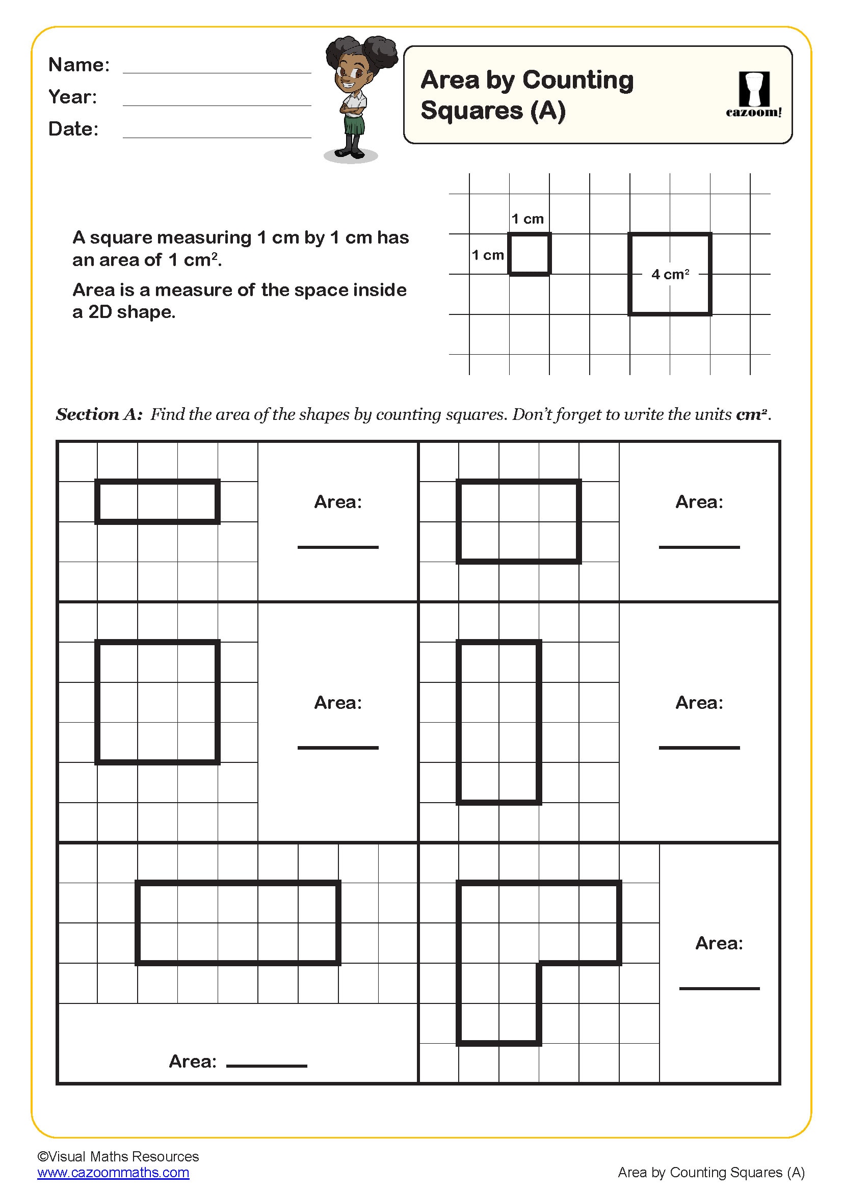 Preview of Area by Counting Squares (A)