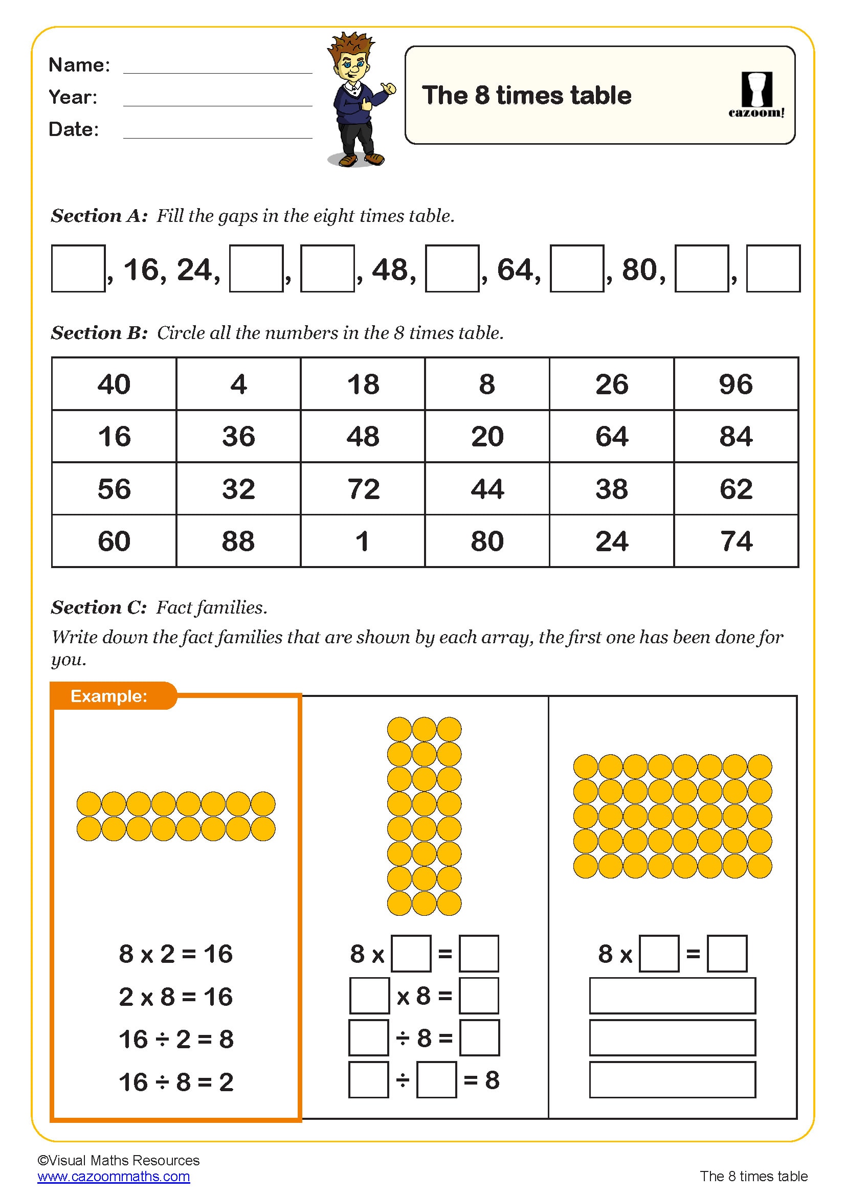 The 8 Times Table Worksheet The Eight Times Table Worksheet suitable for students in key stage 2