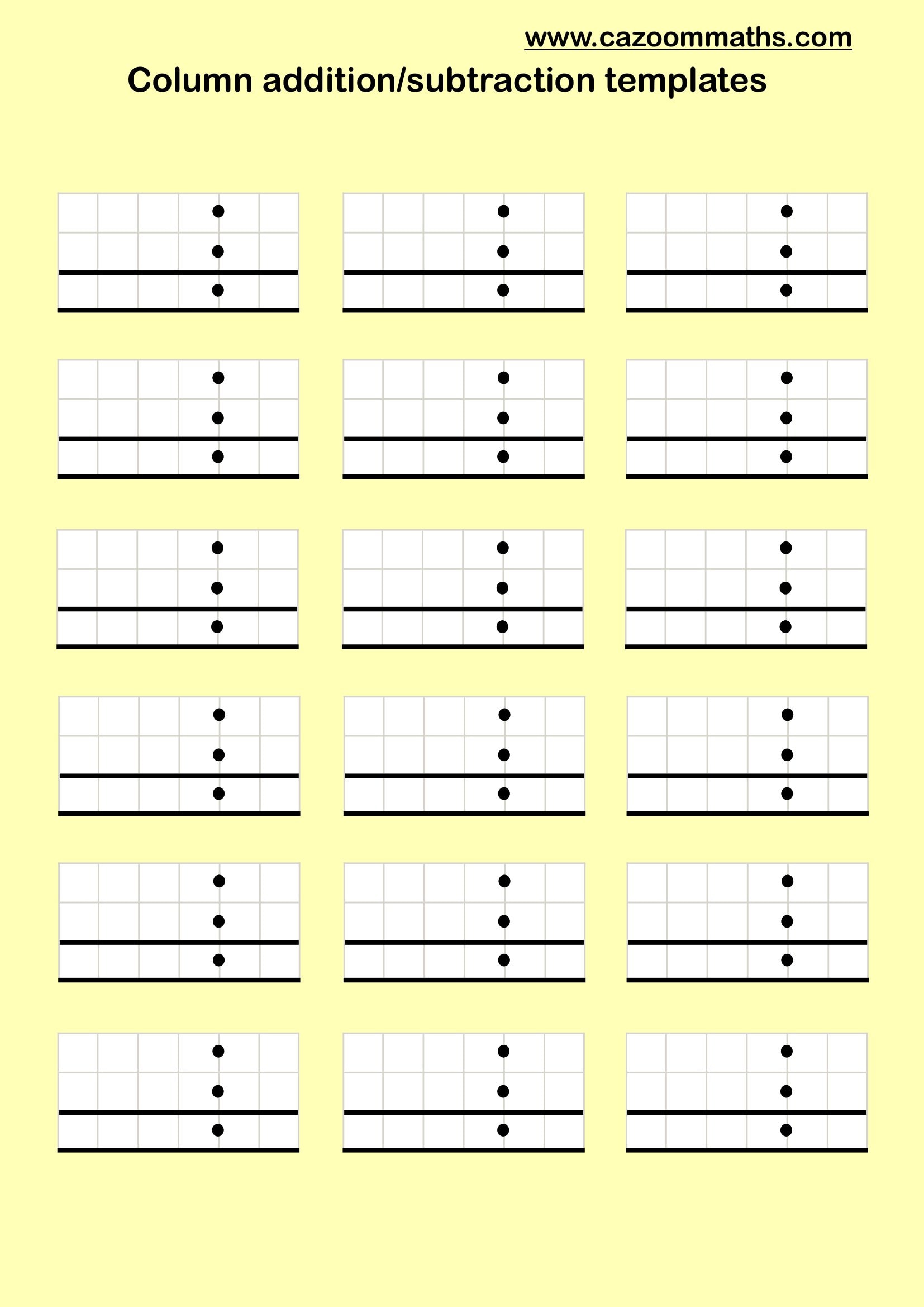Preview of Money Addition Column Templates