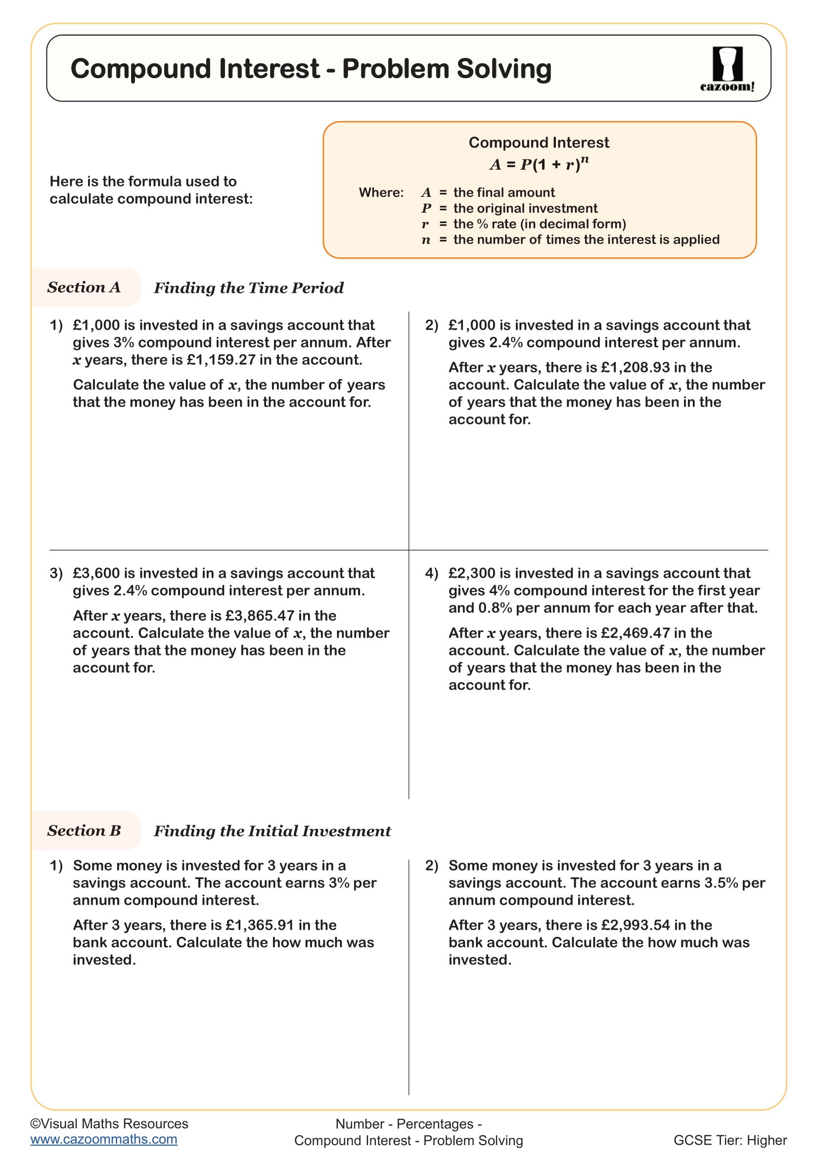 Preview of Compound Interest - Problem Solving