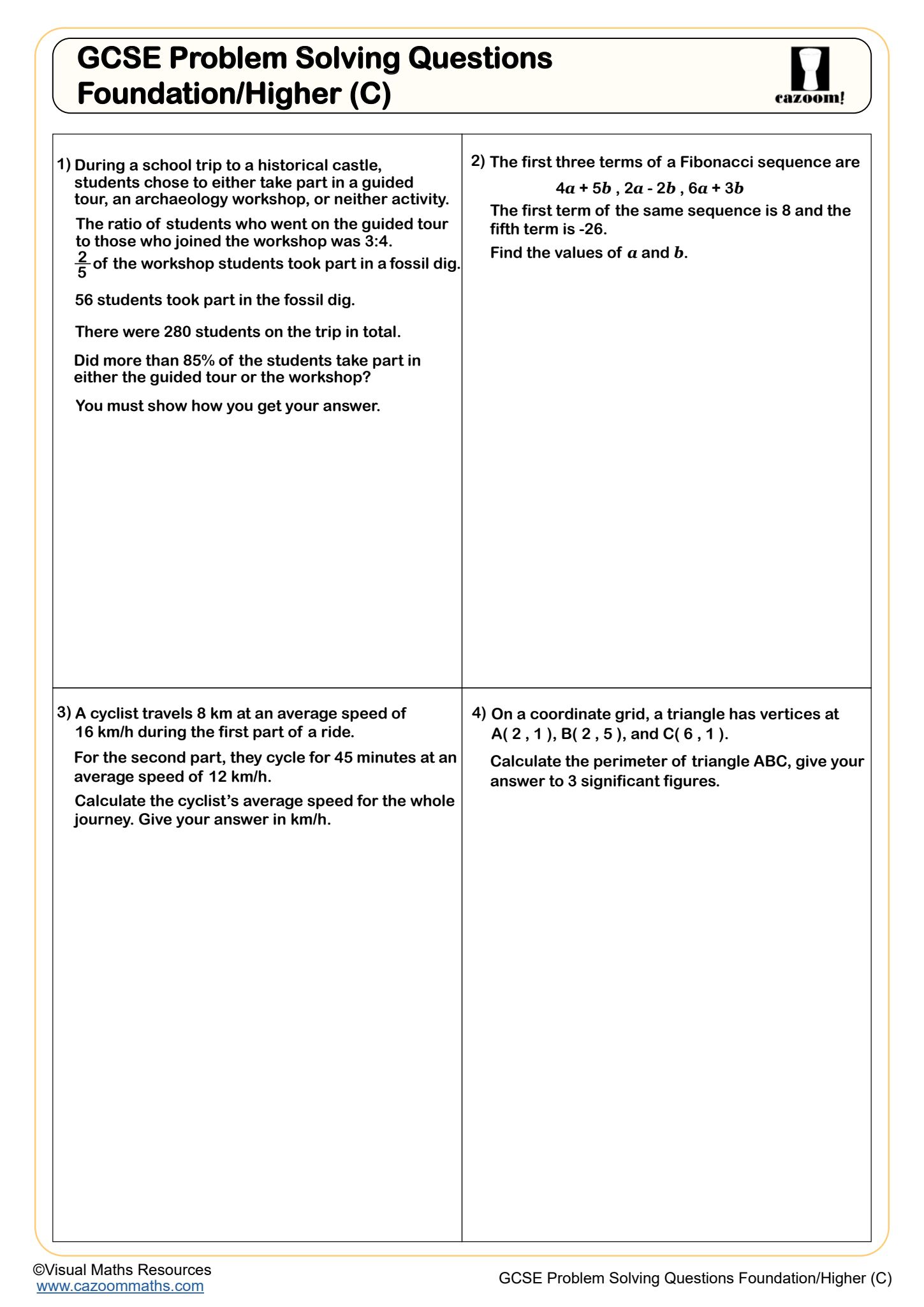 GCSE Problem Solving Questions Foundation/Higher (C)
