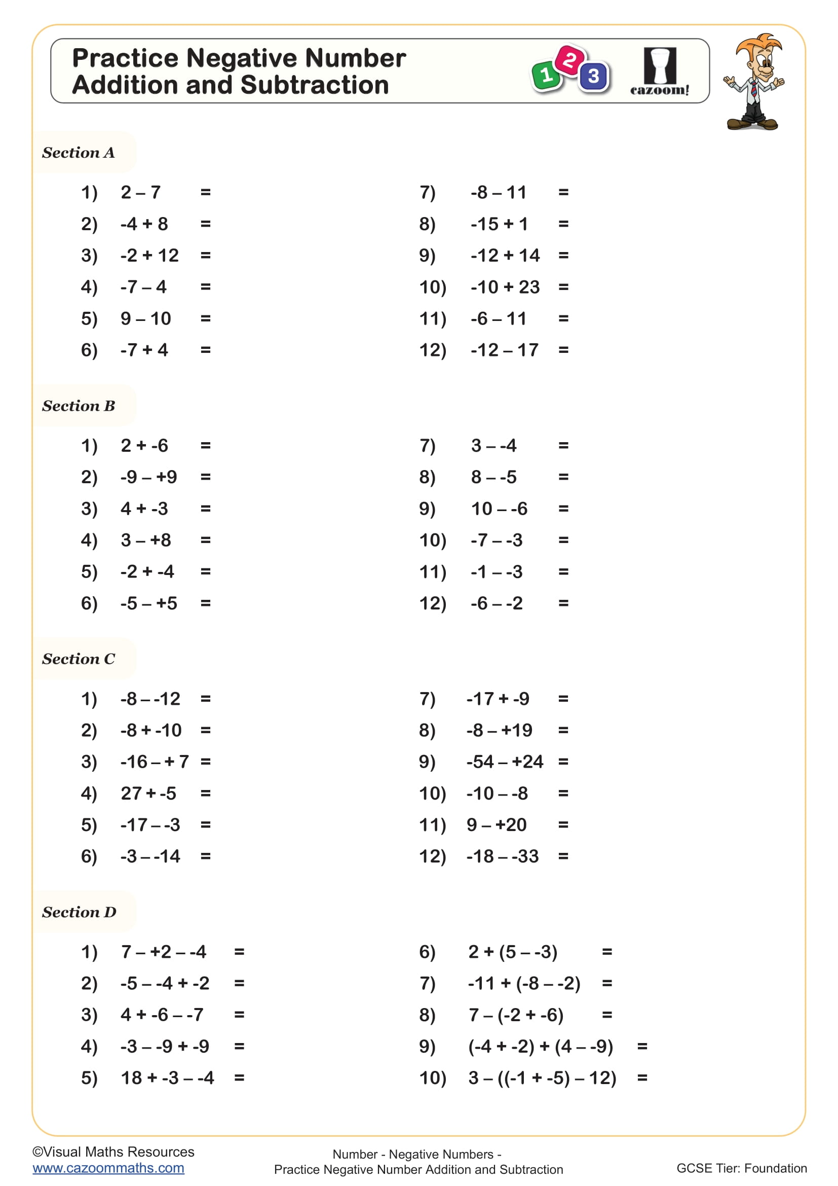 Preview of Practice Negative Number Addition and Subtraction